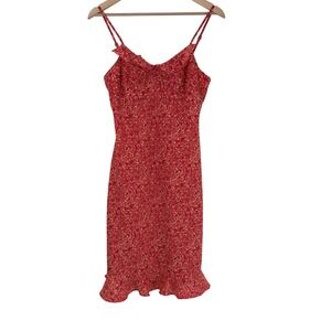 Y2K Jodi Michaels Vintage Red Floral Babydoll Midi Dress‎ Size 7/8 Ruffle Fairy